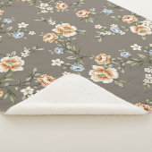 灰色の背景に葉模様のかわいい花 シェルパブランケット (3/4)