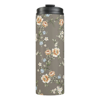 灰色の背景に葉模様のかわいい花 タンブラー