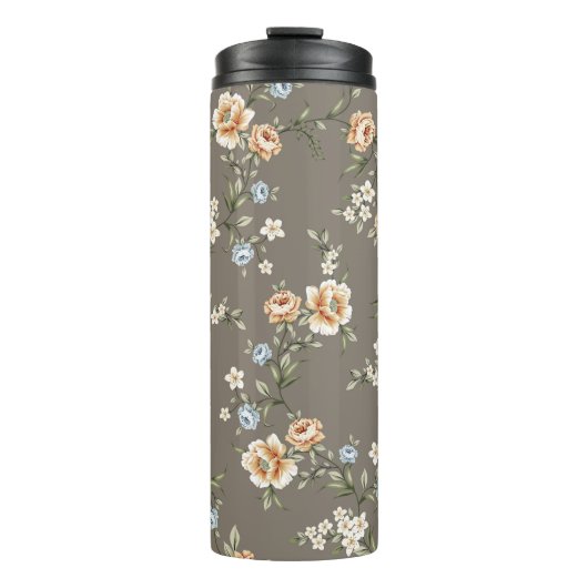 灰色の背景に葉模様のかわいい花 タンブラー (正面)