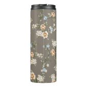 灰色の背景に葉模様のかわいい花 タンブラー (裏面)