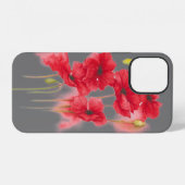 灰色の背景に赤いポピー iPhoneケース (裏面横)