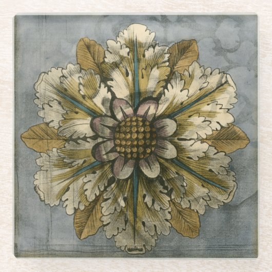 灰色の背景に飾りデマスクロゼット ガラスコースター (正面)