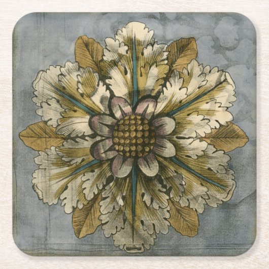 灰色の背景に飾りデマスクロゼット スクエアペーパーコースター (正面)