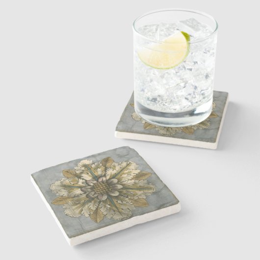 灰色の背景に飾りデマスクロゼット ストーンコースター (横)