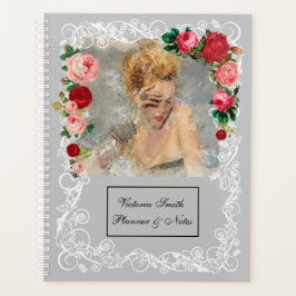 灰色の背景の女の子のファッション モダン エレガント プランナー手帳