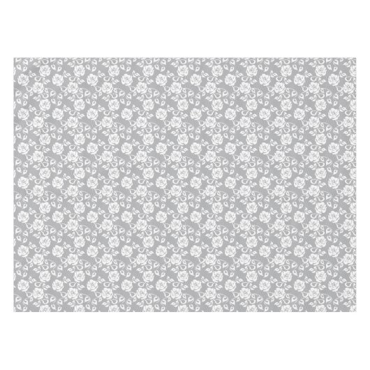 灰色の背景の白いレースパターン テーブルクロス (正面(横))