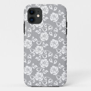 灰色の背景の白いレースパターン iPhone 11 ケース