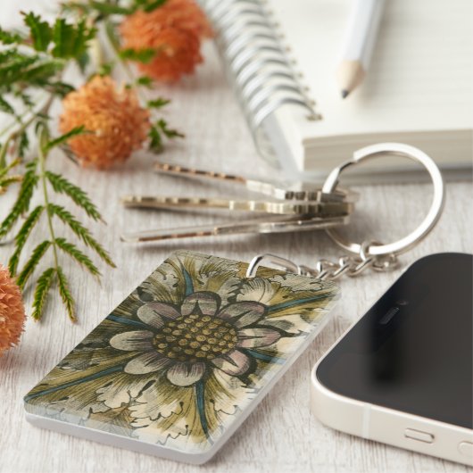 灰色の背景のDemaskの装飾的なロゼット キーホルダー (正面右)