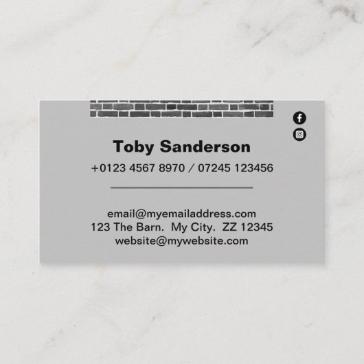 灰色の背景を持つブリック建物サービス 名刺 (裏面)