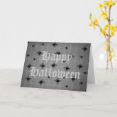灰色の色あせたダマスクのハロウィーンのクモ カード (黄色い花)
