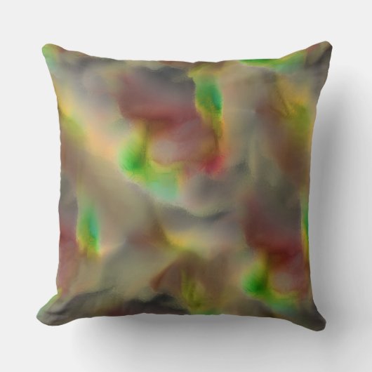 灰色の色合いに赤とライムグリーンのガラスの外観 クッション (正面)