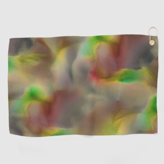 灰色の色合いに赤とライムグリーンのガラスの外観 ゴルフタオル (横)