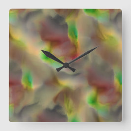 灰色の色合いに赤とライムグリーンのガラスの外観 スクエア壁時計