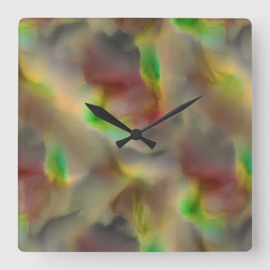 灰色の色合いに赤とライムグリーンのガラスの外観 スクエア壁時計 (正面)