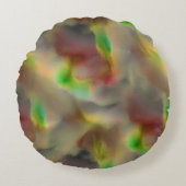 灰色の色合いに赤とライムグリーンのガラスの外観 ラウンドクッション (正面)