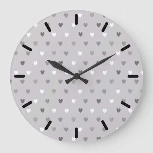 灰色の色合いの小さなポルカハート ラージ壁時計 (正面)