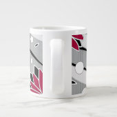 灰色の花に赤い蓮のストライプ花 ジャンボコーヒーマグカップ (裏面)