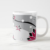 灰色の花に赤い蓮のストライプ花 ジャンボコーヒーマグカップ (右)