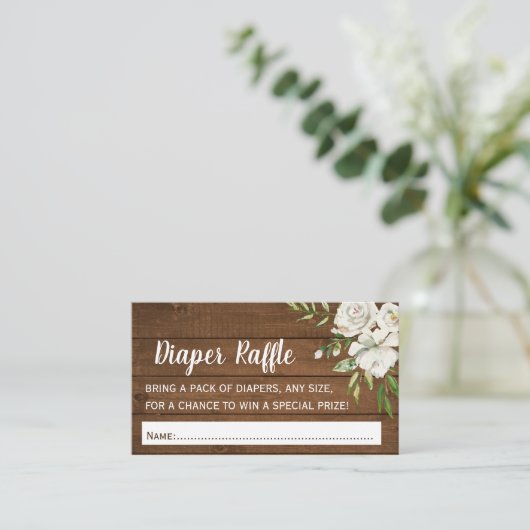 灰色の花のシックなベビーシャワーのおむつのラッフルのチケット エンクロージャーカード (スタンド正面)