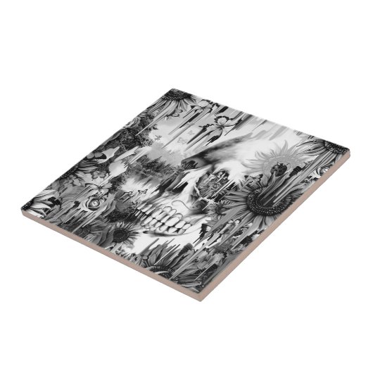 灰色の花のスカルを溶かす5月のシャワー タイル (側面)