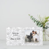 灰色の花の日付の写真カードを保存 セーブザデート (スタンド正面)