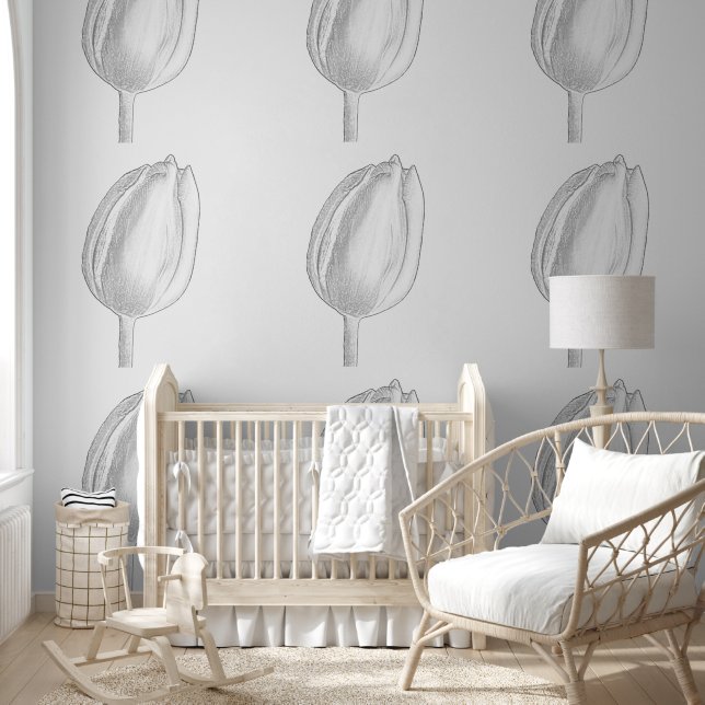 灰色の花柄チューリップ花アーエレガントト 壁紙 (キッズ)