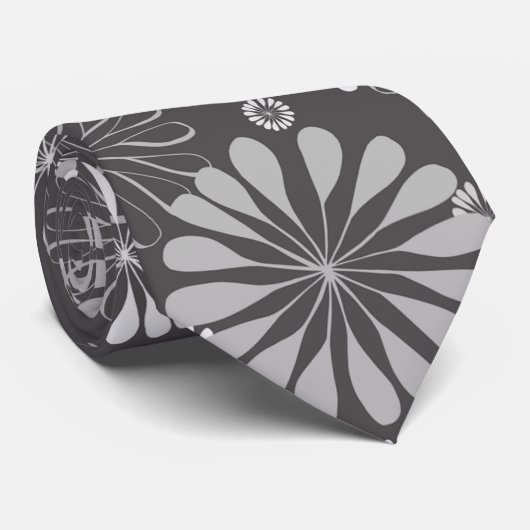 灰色の花柄 ネクタイ (ロール)