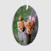灰色の花瓶ピンクのオレンジ色の珊瑚花 オーナメント (正面)