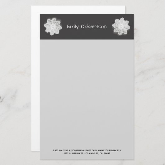 灰色の花 便箋 (正面/裏面)