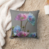 灰色の芸術のピンク及び青ケシの花 クッション (ブランケット)