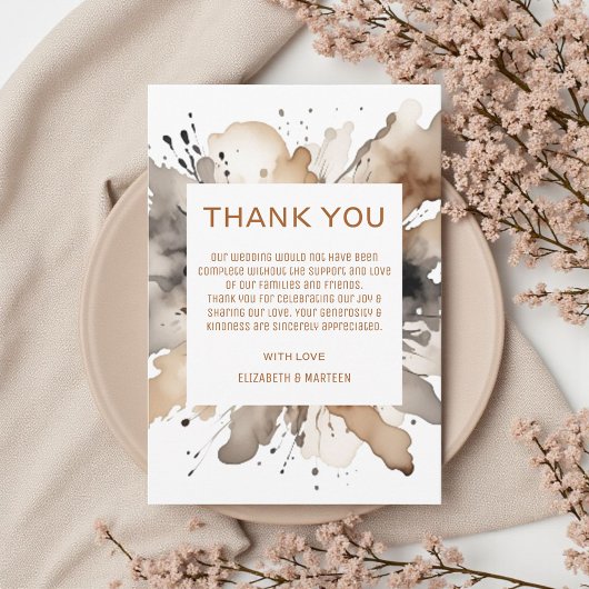 灰色の茶色の水色の秋結婚の サンキューカード