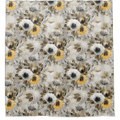 灰色の茶色の背景に白い黄色のアネモネ。 シャワーカーテン (正面)