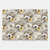 灰色の茶色の背景に白い黄色のアネモネ。 ラッピングペーパーシート (正面)