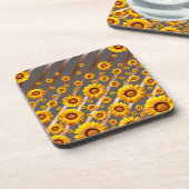 灰色の茶色の花に美しい黄色のストライプ花 コースター (左側)