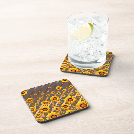 灰色の茶色の花に美しい黄色のストライプ花 コースター (右側)