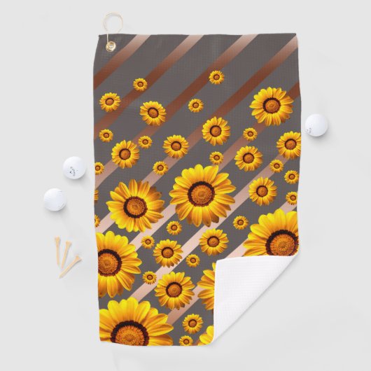 灰色の茶色の花に美しい黄色のストライプ花 ゴルフタオル (インサイチュ)