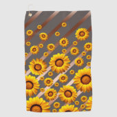 灰色の茶色の花に美しい黄色のストライプ花 ゴルフタオル (正面)