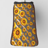 灰色の茶色の花に美しい黄色のストライプ花 ゴルフヘッドカバー (回転90)