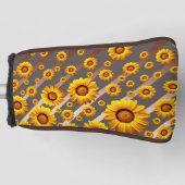 灰色の茶色の花に美しい黄色のストライプ花 ゴルフヘッドカバー (正面)