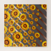 灰色の茶色の花に美しい黄色のストライプ花 ジグソーパズル (横)