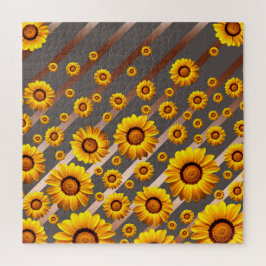 灰色の茶色の花に美しい黄色のストライプ花 ジグソーパズル