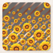 灰色の茶色の花に美しい黄色のストライプ花 スクエアペーパーコースター (正面)