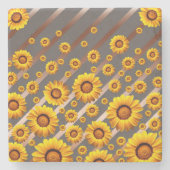 灰色の茶色の花に美しい黄色のストライプ花 ストーンコースター (正面)