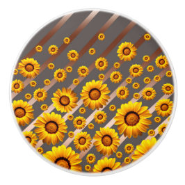 灰色の茶色の花に美しい黄色のストライプ花 セラミックノブ