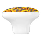 灰色の茶色の花に美しい黄色のストライプ花 セラミックノブ (側面)