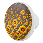 灰色の茶色の花に美しい黄色のストライプ花 セラミックノブ (右)