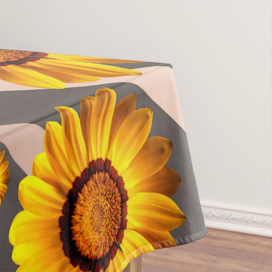 灰色の茶色の花に美しい黄色のストライプ花 テーブルクロス (インサイチュ)