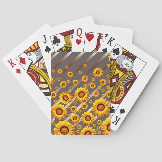 灰色の茶色の花に美しい黄色のストライプ花 トランプ (裏面)