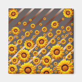 灰色の茶色の花に美しい黄色のストライプ花 マグネット