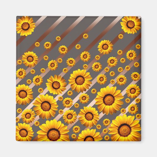 灰色の茶色の花に美しい黄色のストライプ花 マグネット (正面)